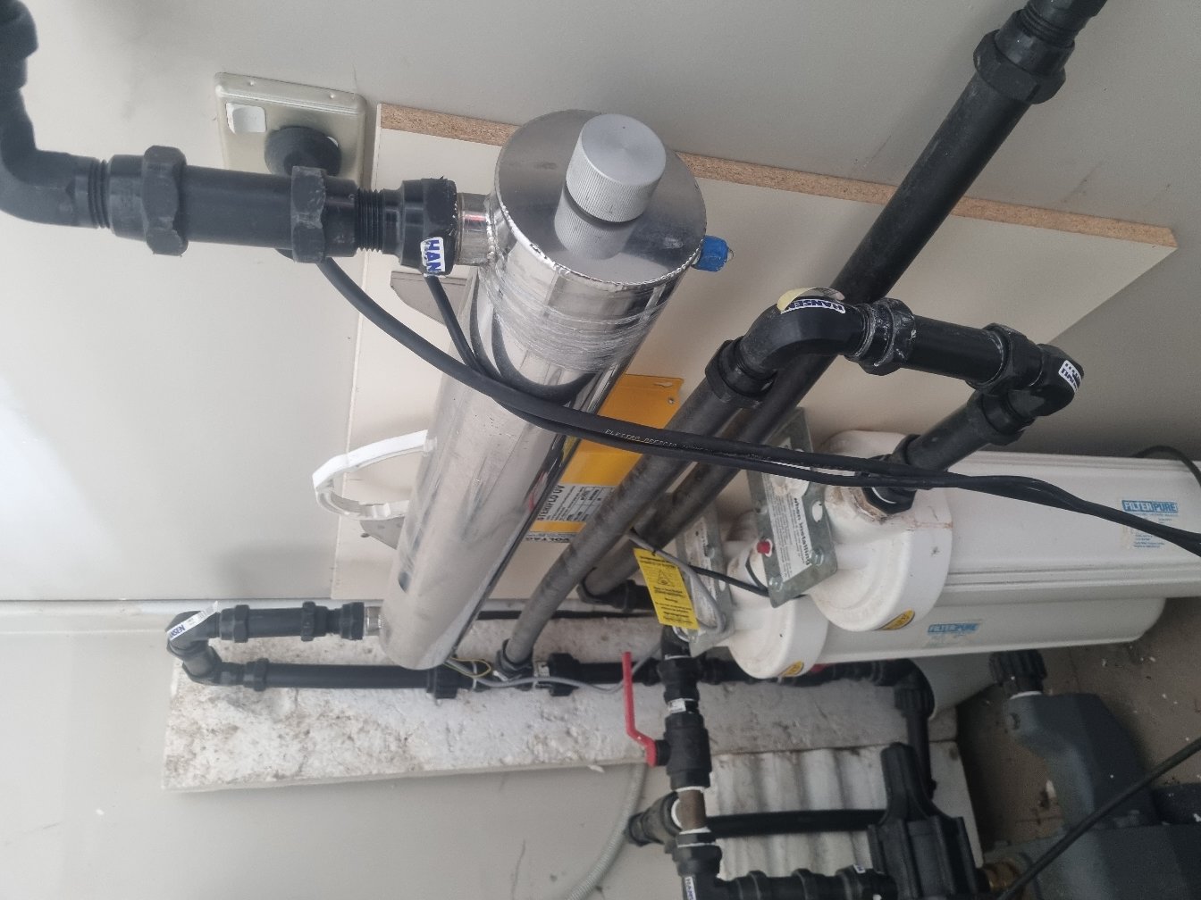 UV water treatment and filter installation